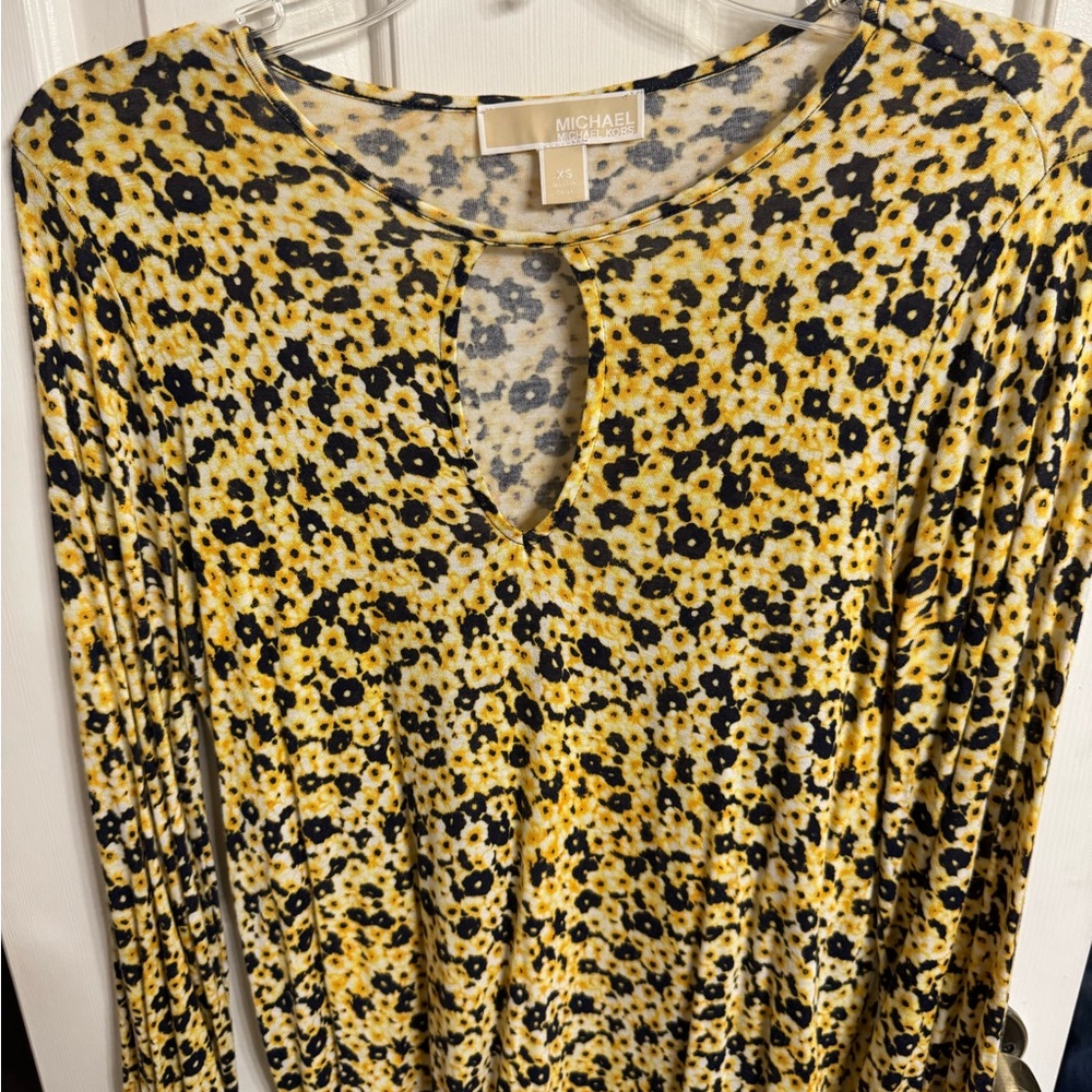 Michael Kors Yellow and Black Floral Blouse